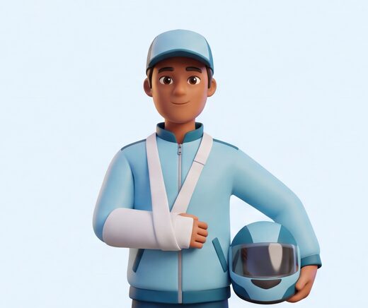 Ilustração de um entregador de moto com o braço na tipoia