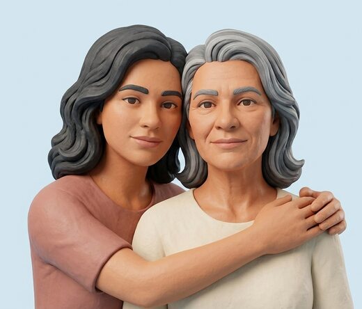 Ilustração de uma mulher viúva com a filha — pensão por morte